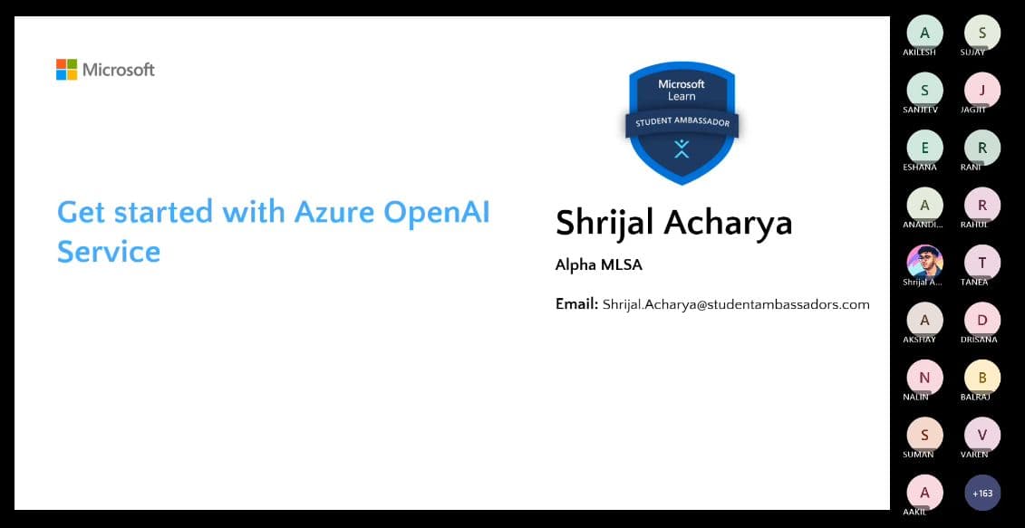 Azure workshop session slide for Microsoft Student Ambassadors.