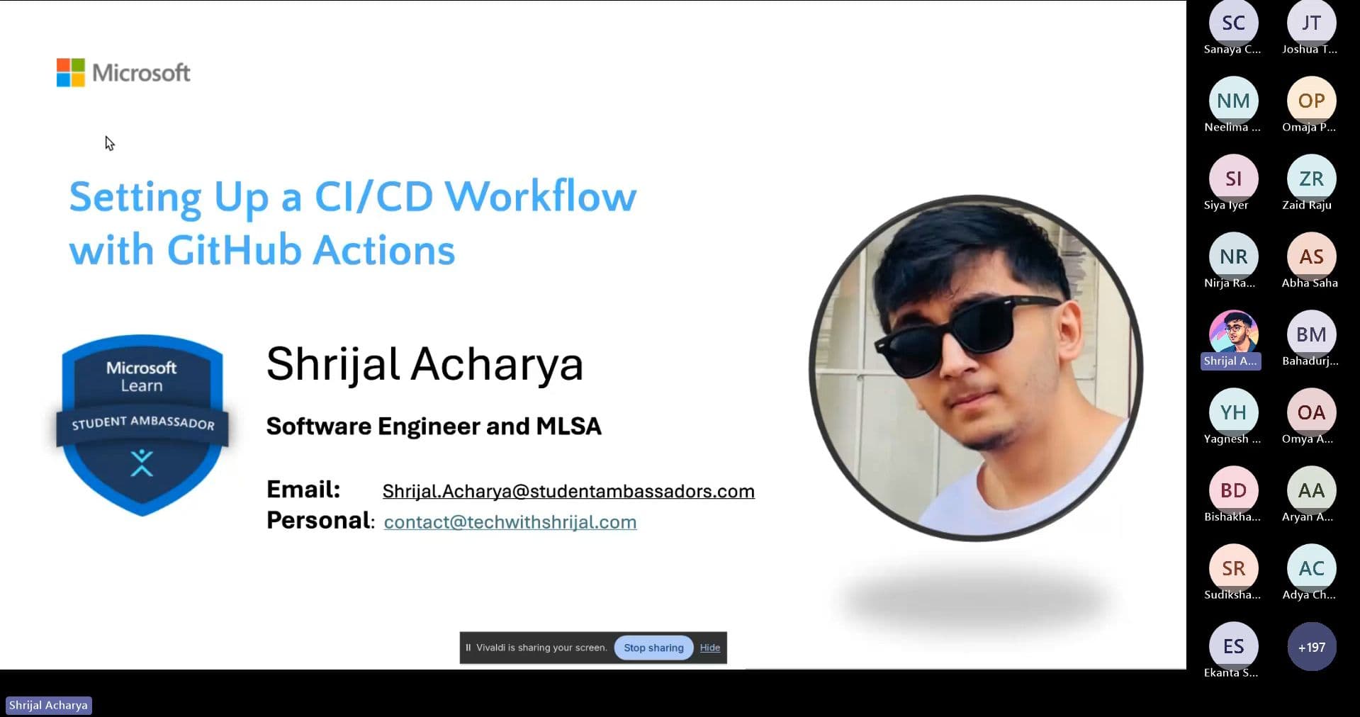 Slide from the GitHub Actions and CI/CD workflow walkthrough.