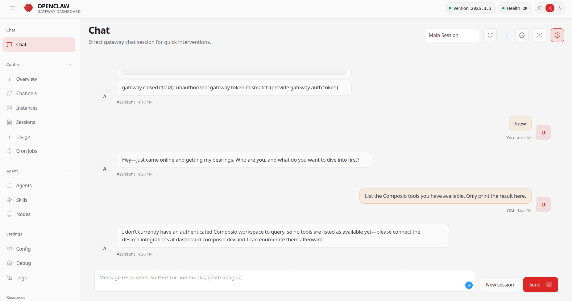 OpenClaw chat session