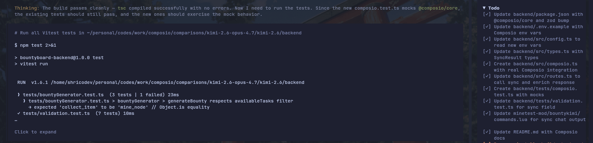 Kimi K2.6 error in the build