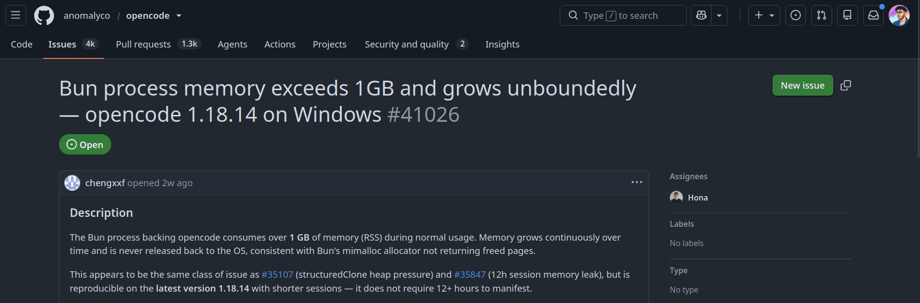 Opencode 1gb+ ram tui usage
