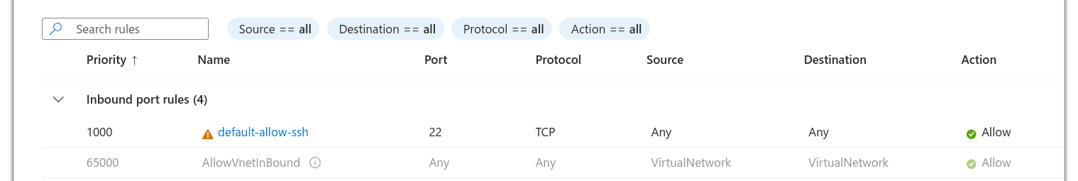 Azure VM default network settings for SSH