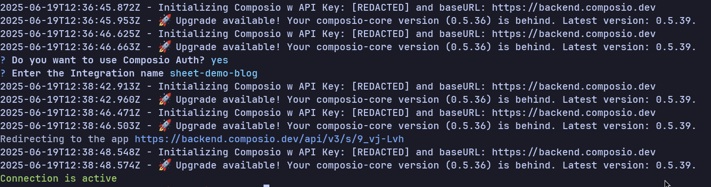 Add Composio Google Sheets integration