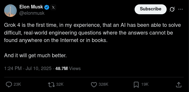 Elon Must be hinting AGI with Grok 4
