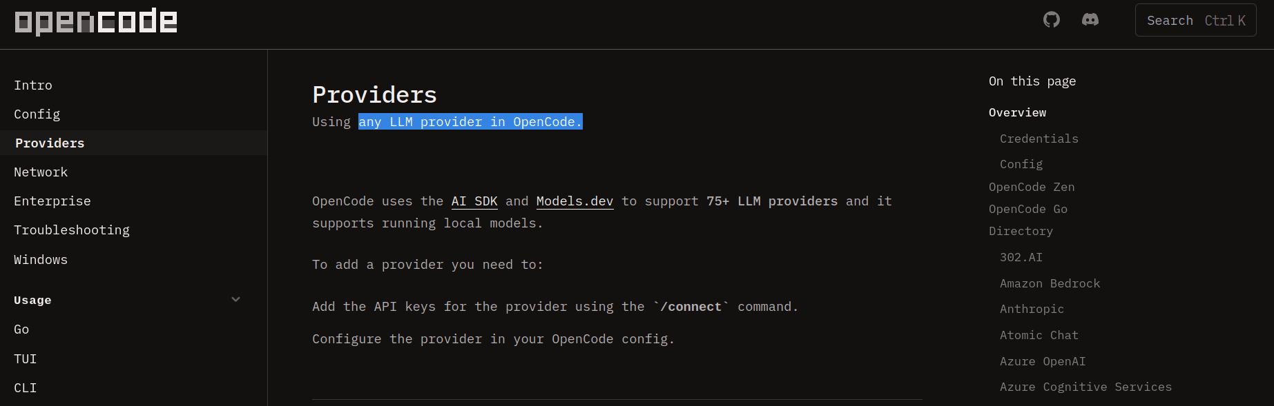 OpenCode support for multiple providers
