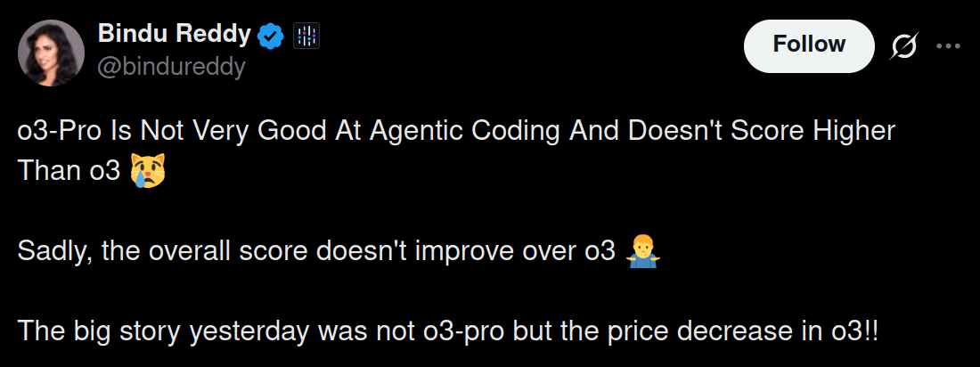 Tweet on o3 Pro AI Model