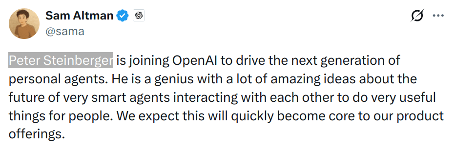 OpenClaw joining OpenAI tweet