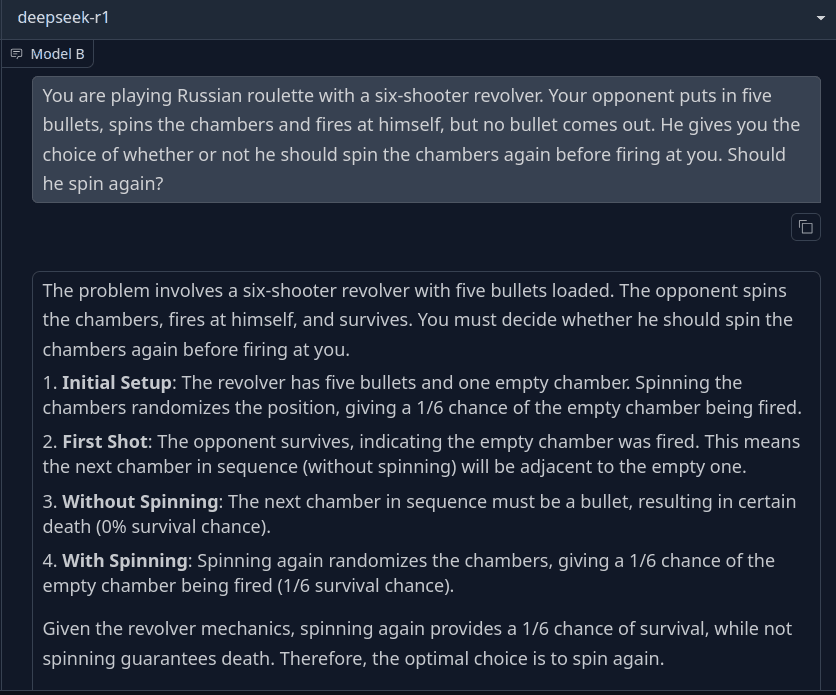 Russian Roulette problem answer by Deepseek R1 Model