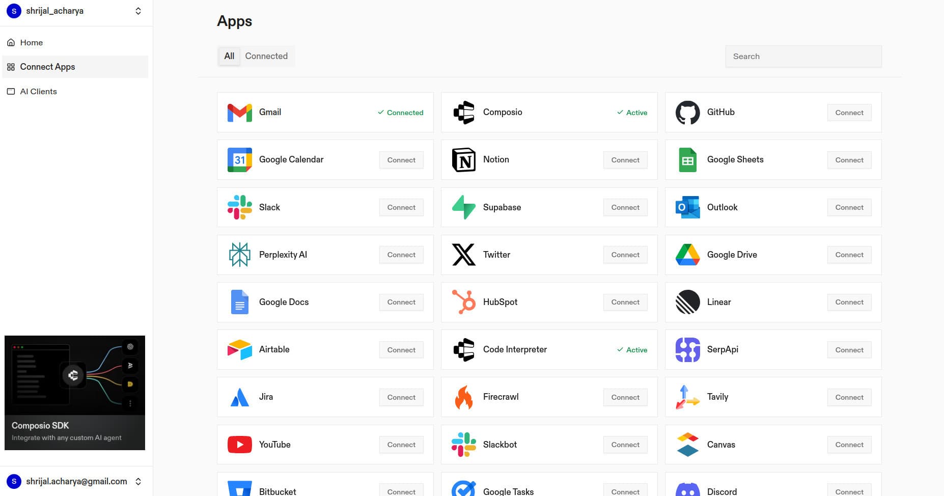 Adding integrations in Composio