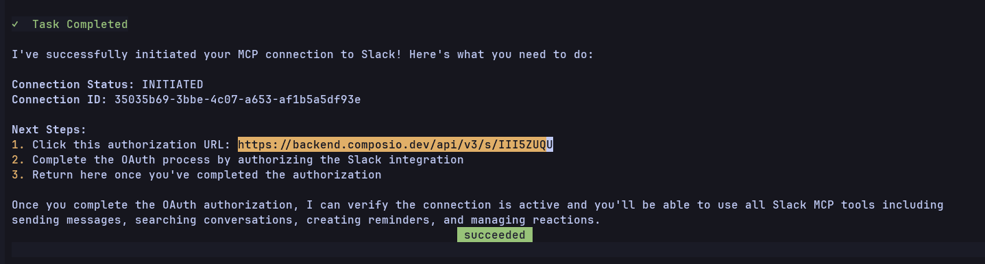 Composio MCP Authentication URL