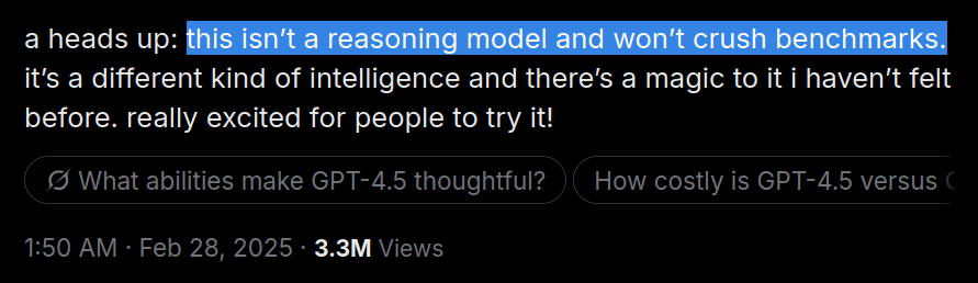 Sam Altman claim that the GPT-4.5 model is not a reasoning model