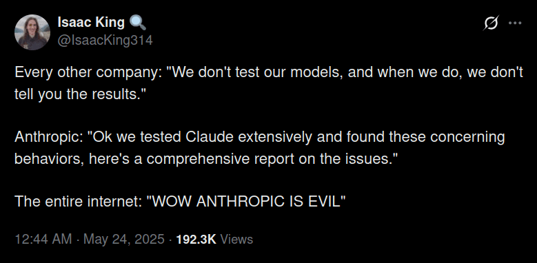 Tweet on the Claude parent company Anthropic