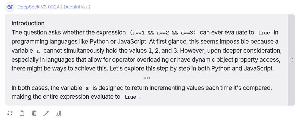 Reasoning question response from DeepSeek v3 0324 AI Model