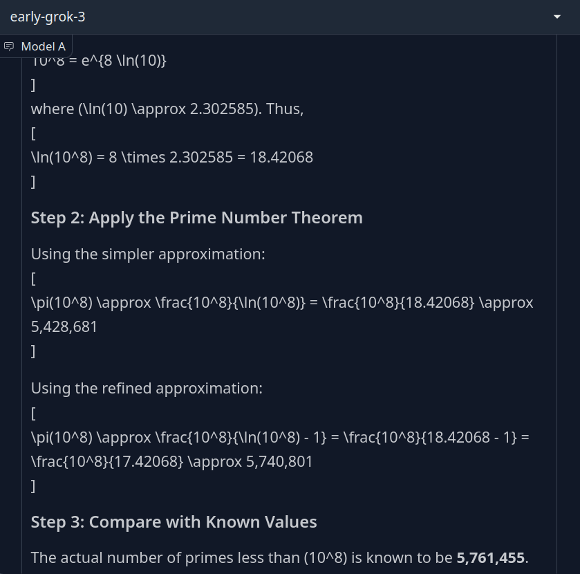 Prime Number Theorem Approximation problem answer by Grok 3 Model - part 2