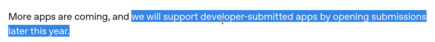OpenAI statement on supporting developers app inside ChatGPT