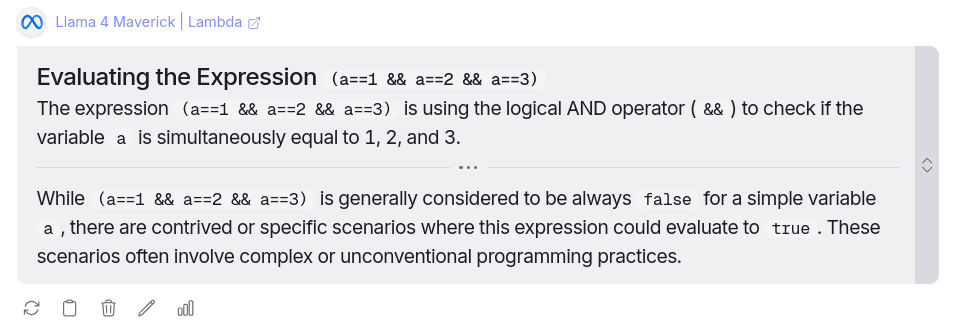 Reasoning question response from Llama 4 Maverick AI Model