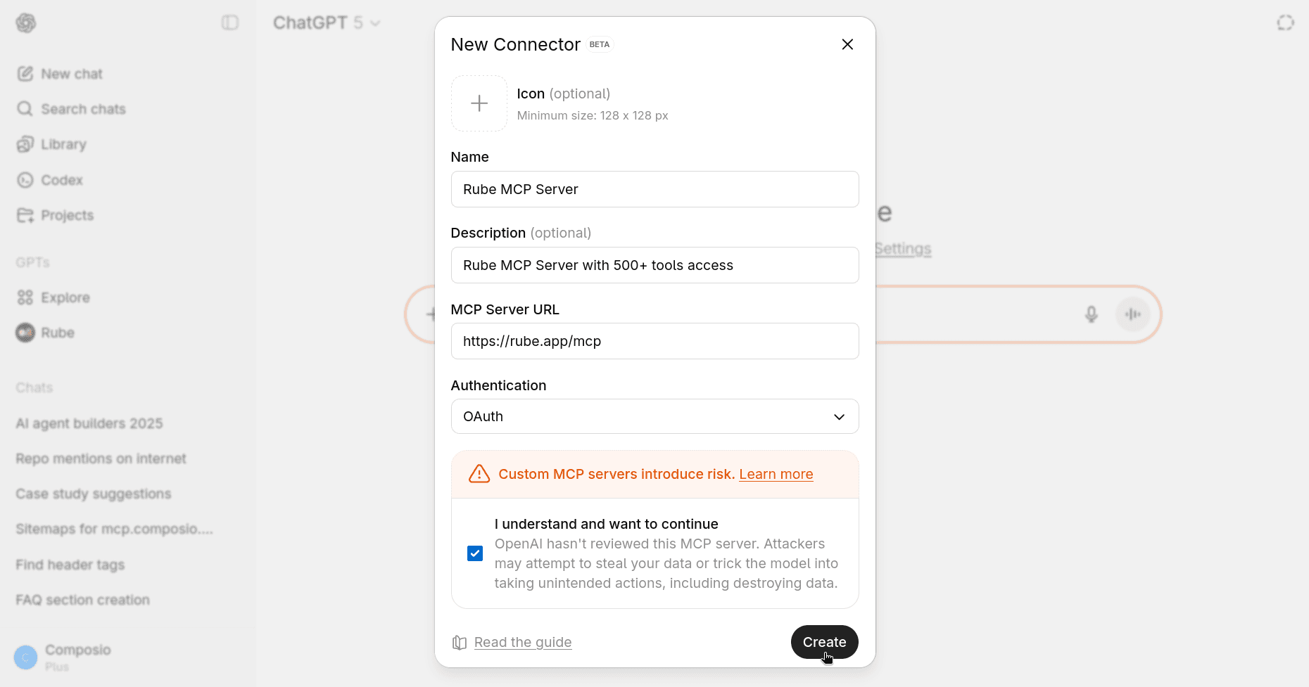 ChatGPT New Connector Creation