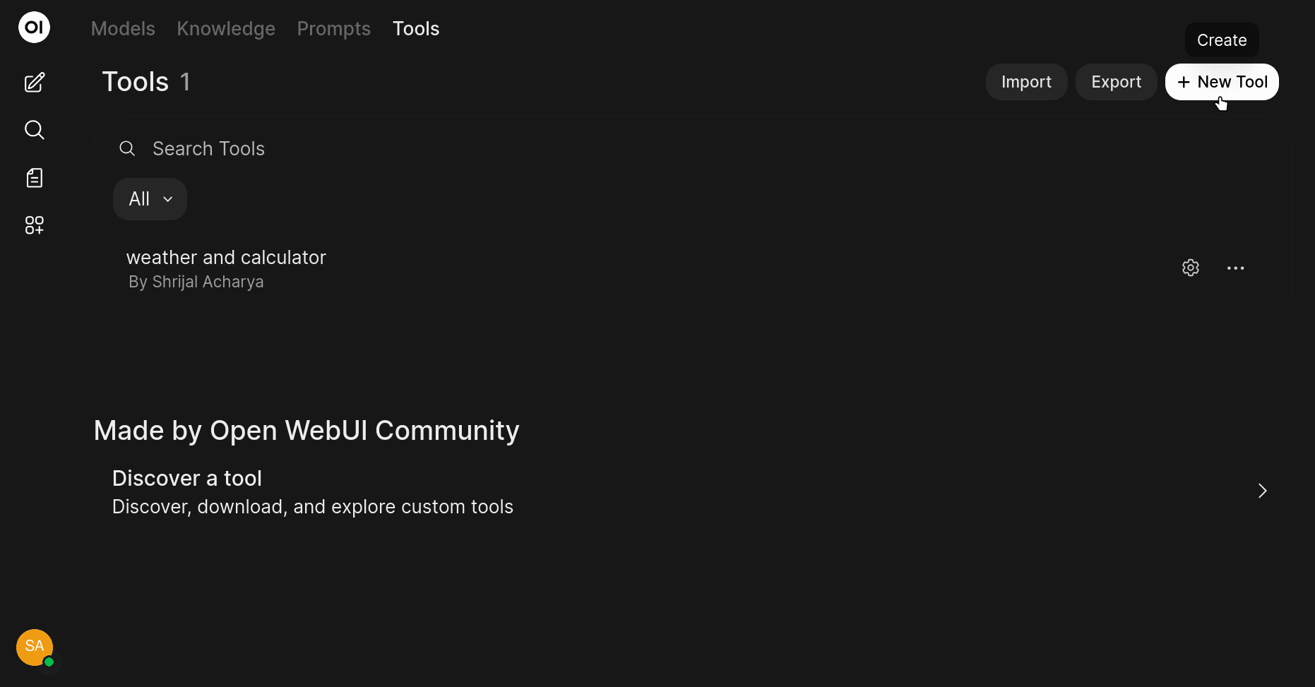 Add tool in ollama webui