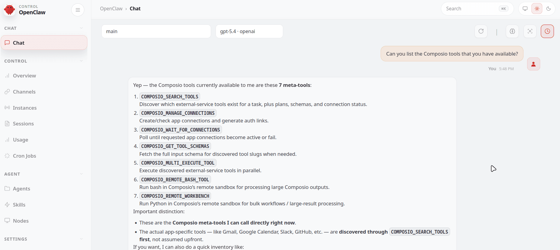 OpenClaw listing composio tools