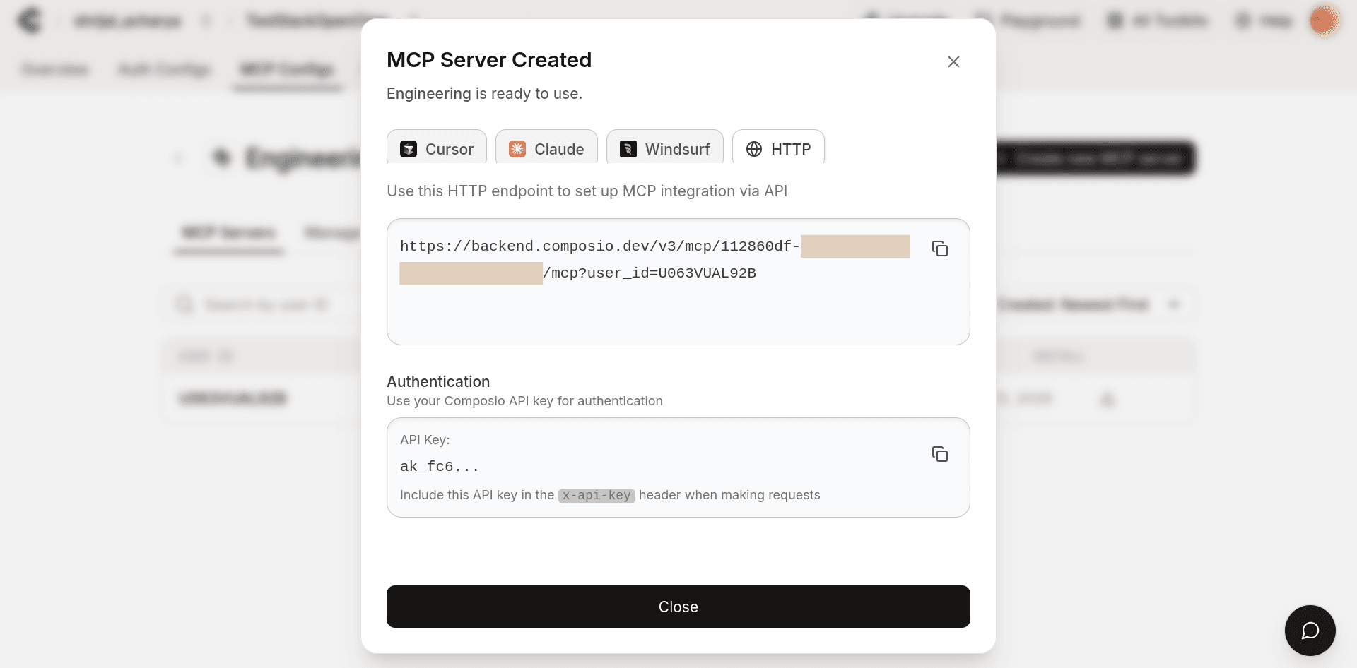 composio dedicated mcp server url
