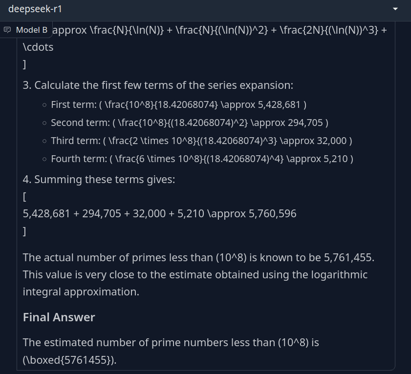 Prime Number Theorem Approximation problem answer by Deepseek R1 Model - part 2