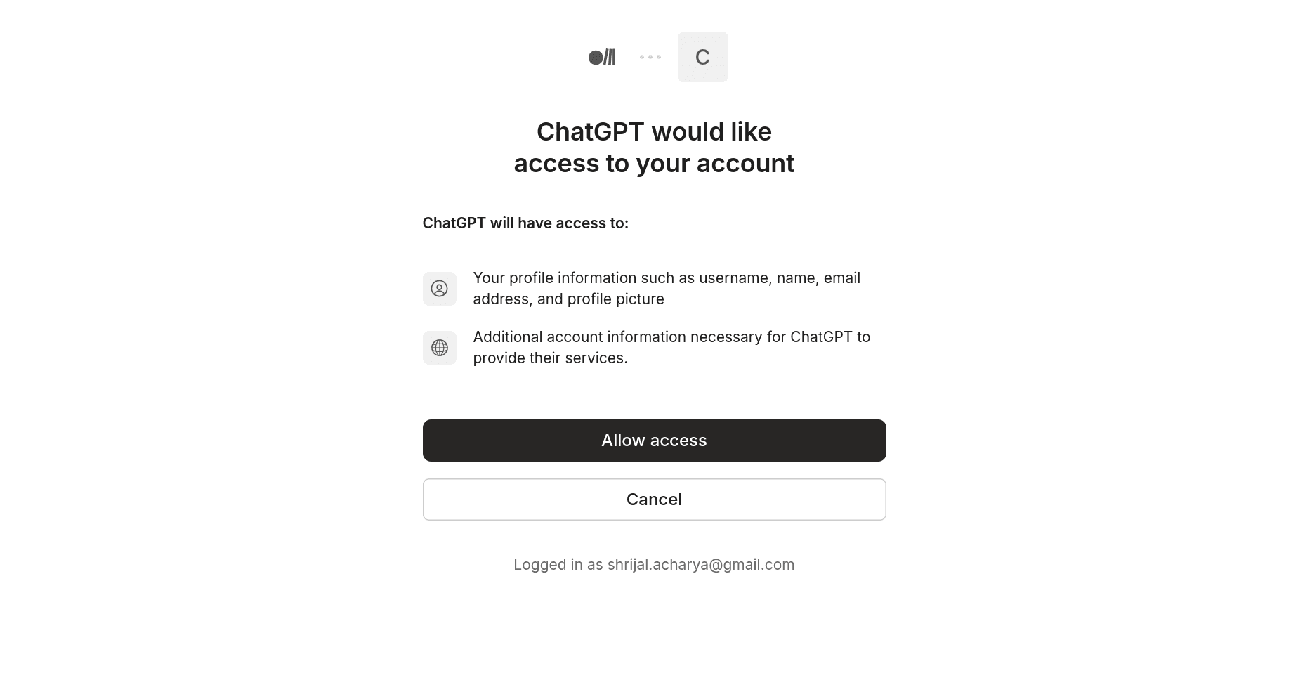 ChatGPT asking app access