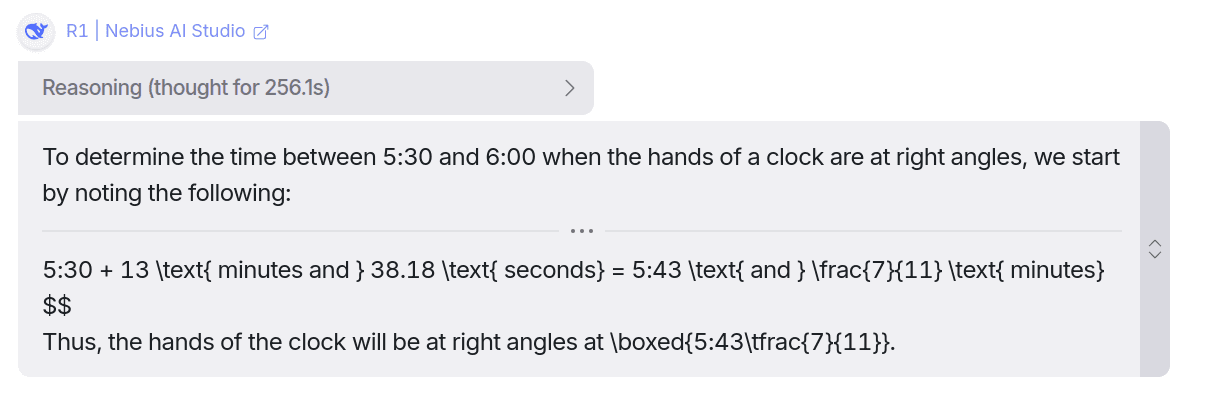 Mathematics question response from Deepseek R1 model
