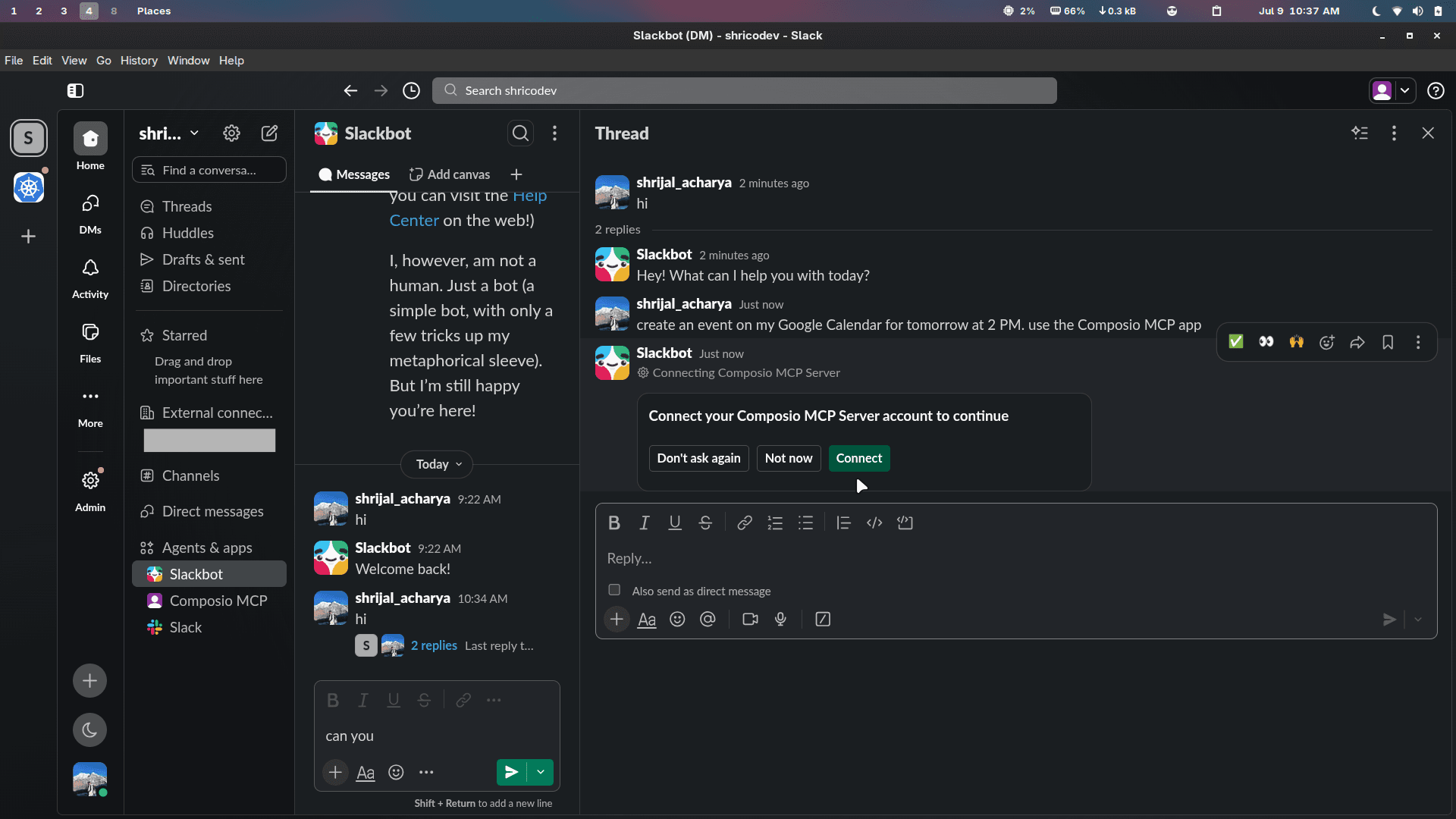 Slack connecting composio